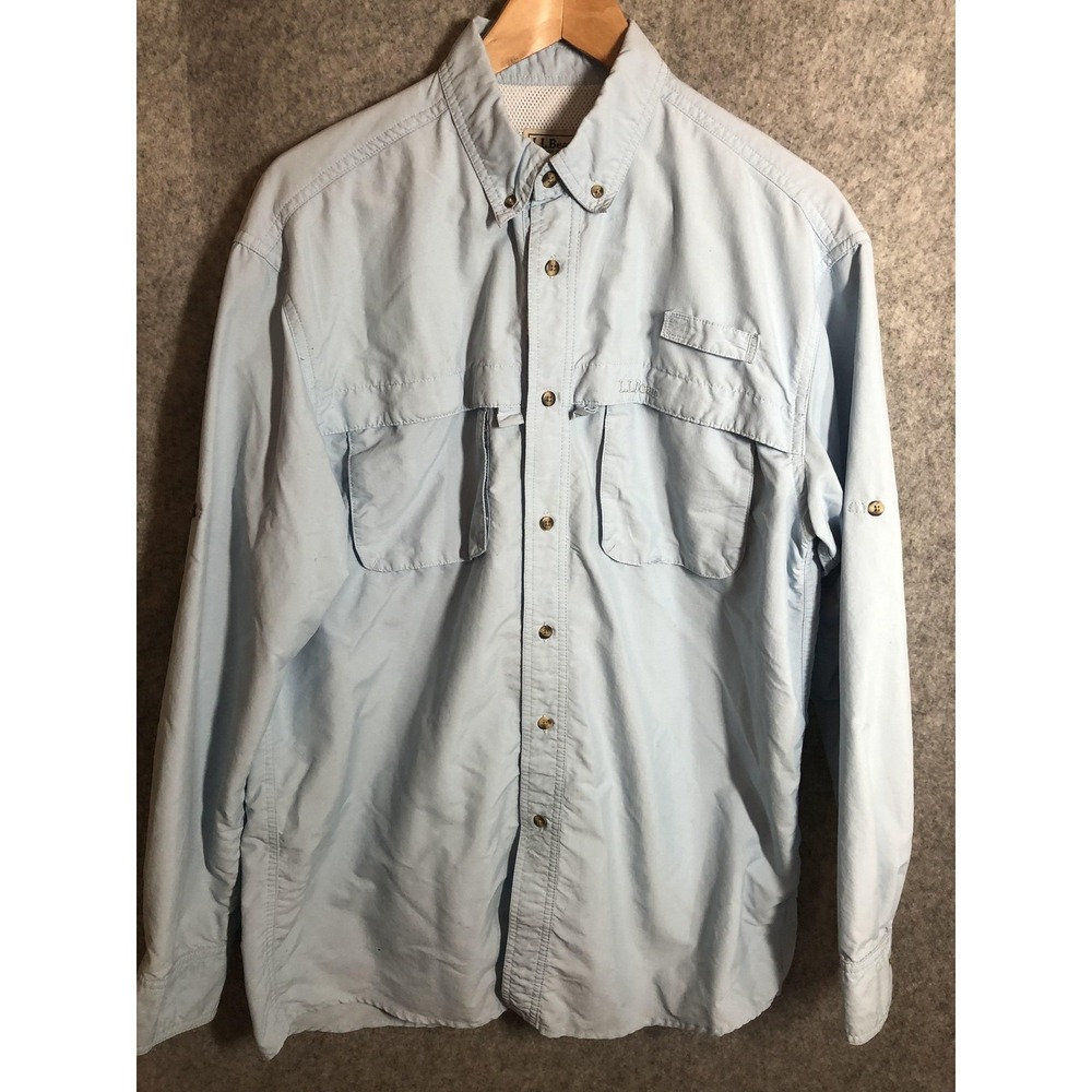 L.L. Bean Shirt Mens Medium Tall Blue Vented Nylon Fishing Outdoor Sports